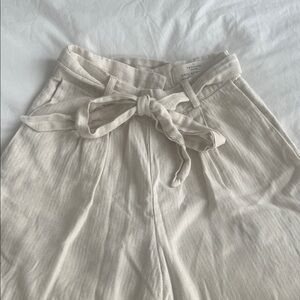 Linen Cream Wide-Leg Pants